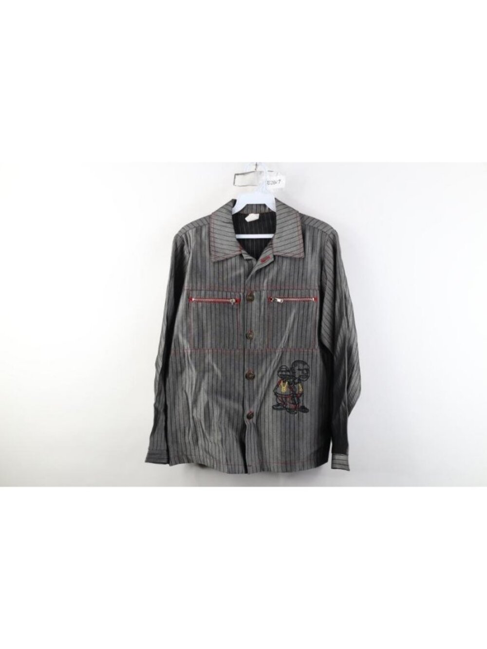 Vtg 90s Y2K Streetwear Boys 13 / 14 Hip Hop Striped Denim Jean Jacket Silver USA